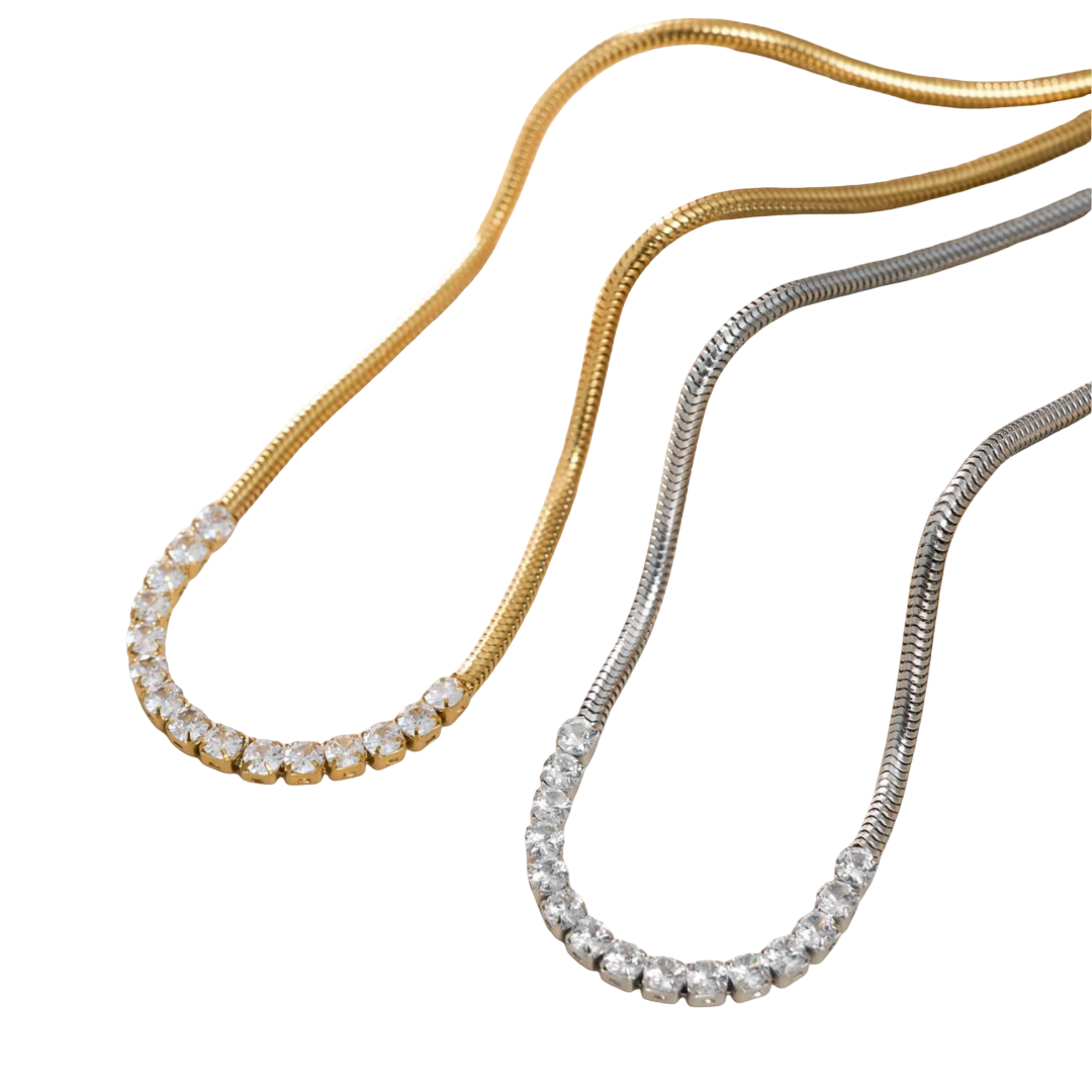 CZ Inlaid Snake Chain Necklace