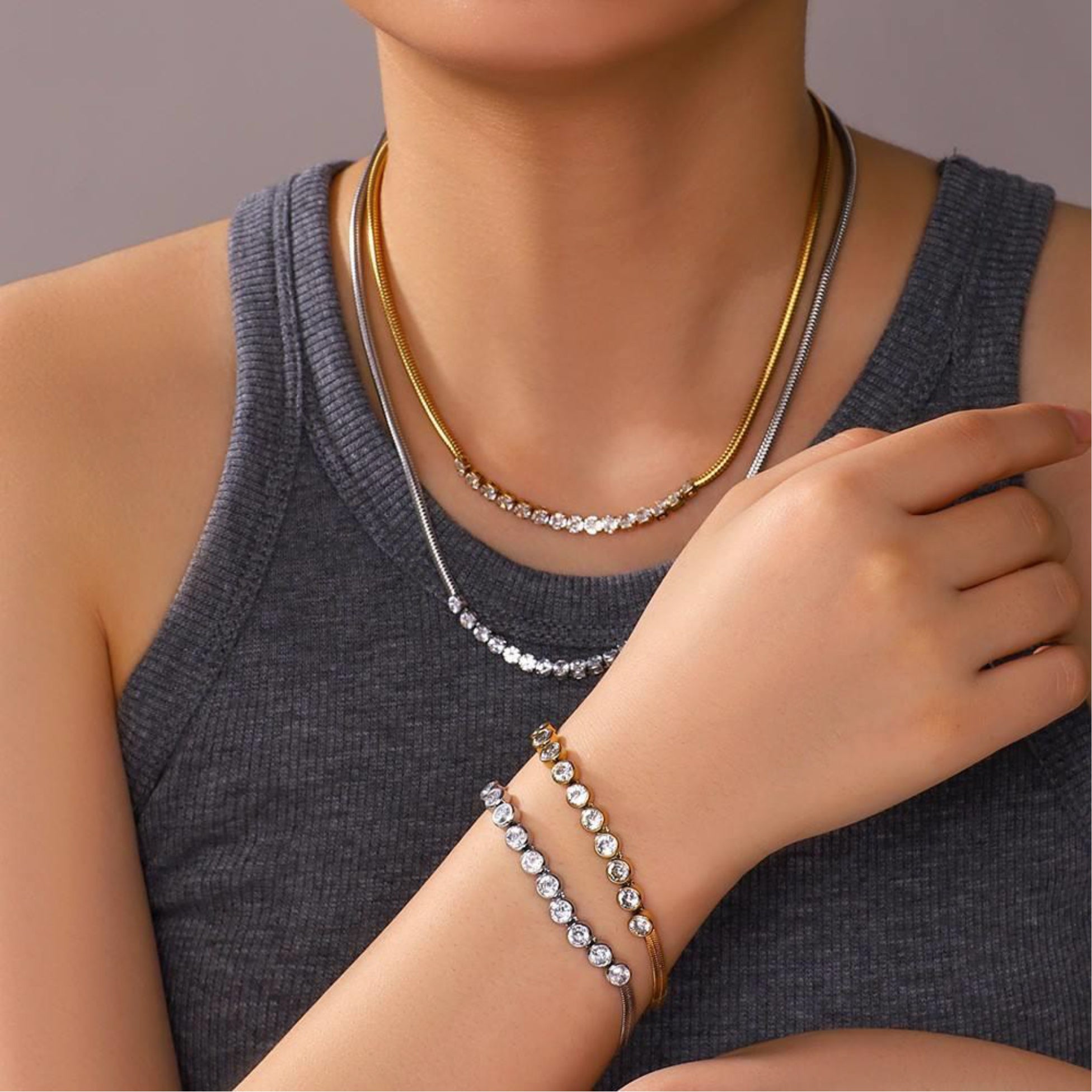 CZ Inlaid Snake Chain Necklace