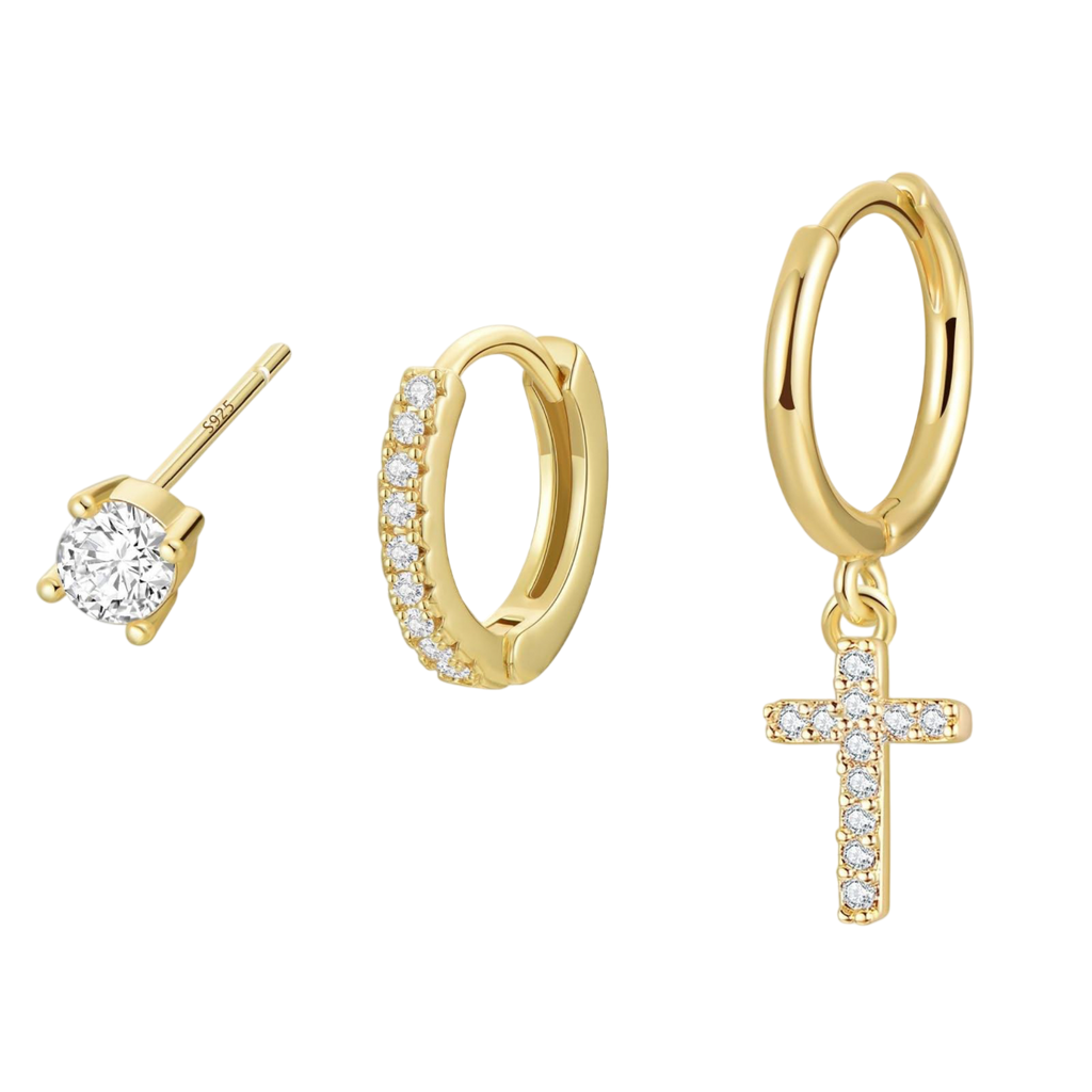 Waterproof Cross Mini Zircon Ear Huggies Earrings Set Sweatproof, Anti-Tarnish Charms by Andie