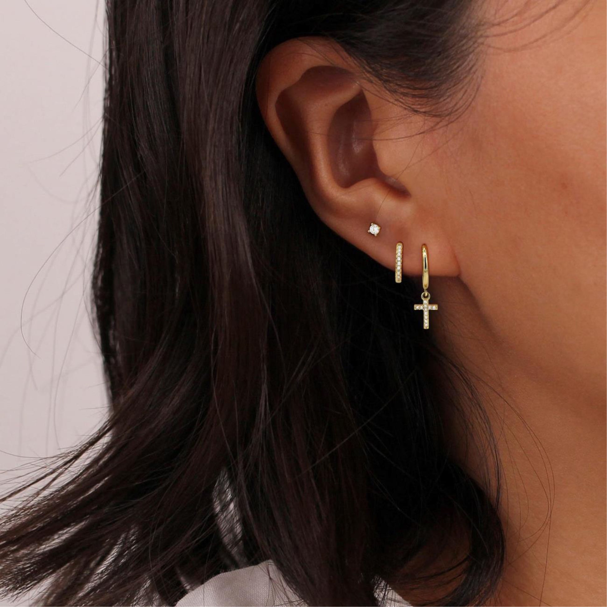 Classic Cross Mini Zircon Ear Huggies Earrings Set