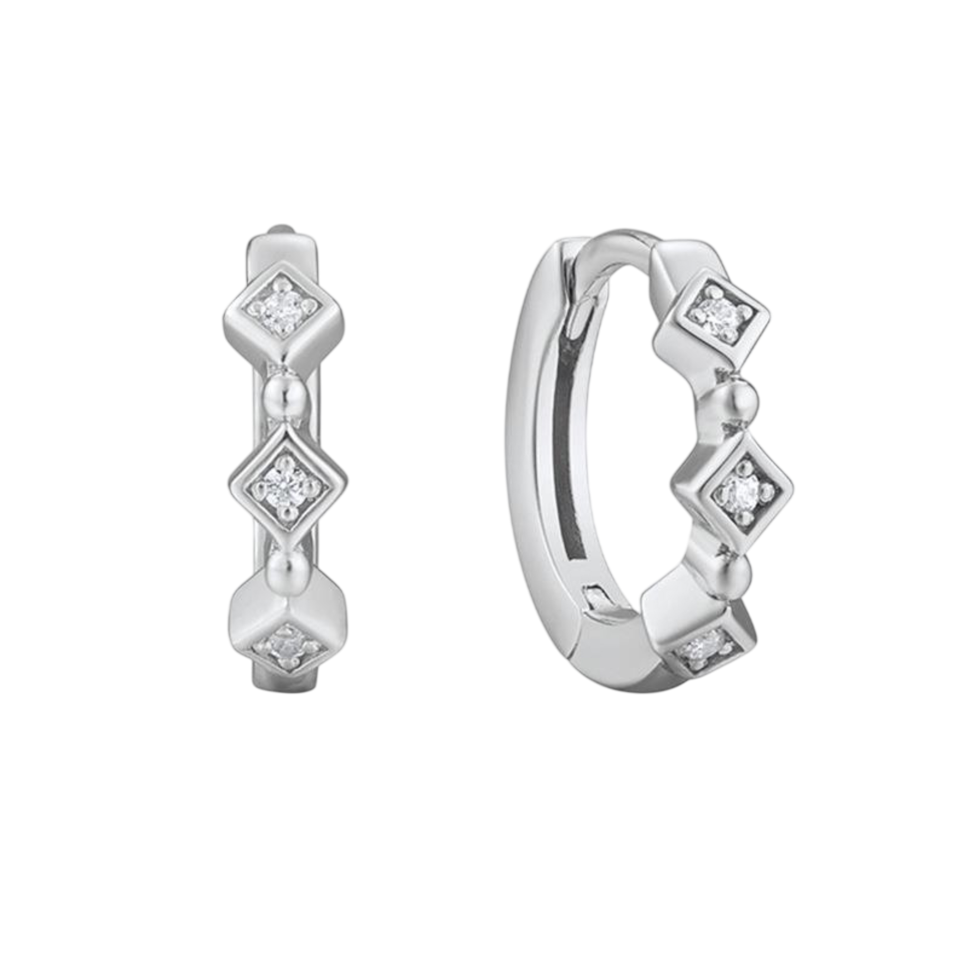 Triple Diamond Huggies Earrings