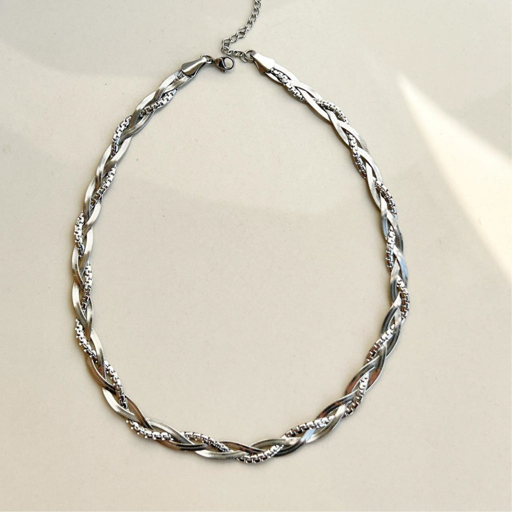 Silver braided herringbone chain Waterproof Necklace Sweatproof Necklace Anti-Tarnish Necklace Charms by Andie