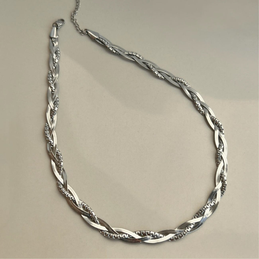 Silver braided herringbone chain Waterproof Necklace Sweatproof Necklace Anti-Tarnish Necklace Charms by Andie