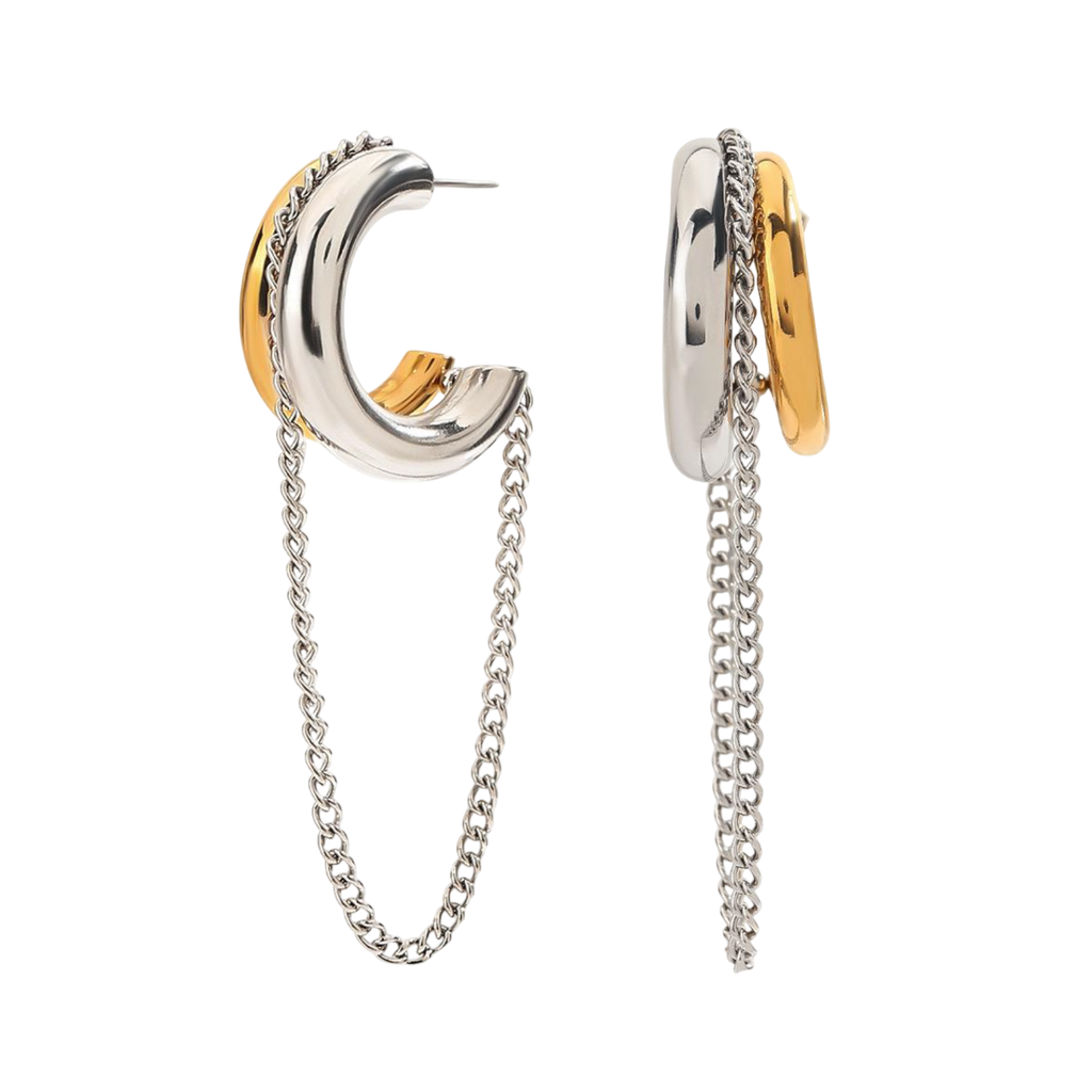 Gold and silver hoop earrings with chains Waterproof Sweatproof Anti-Tarnish earrings Charms by Andie